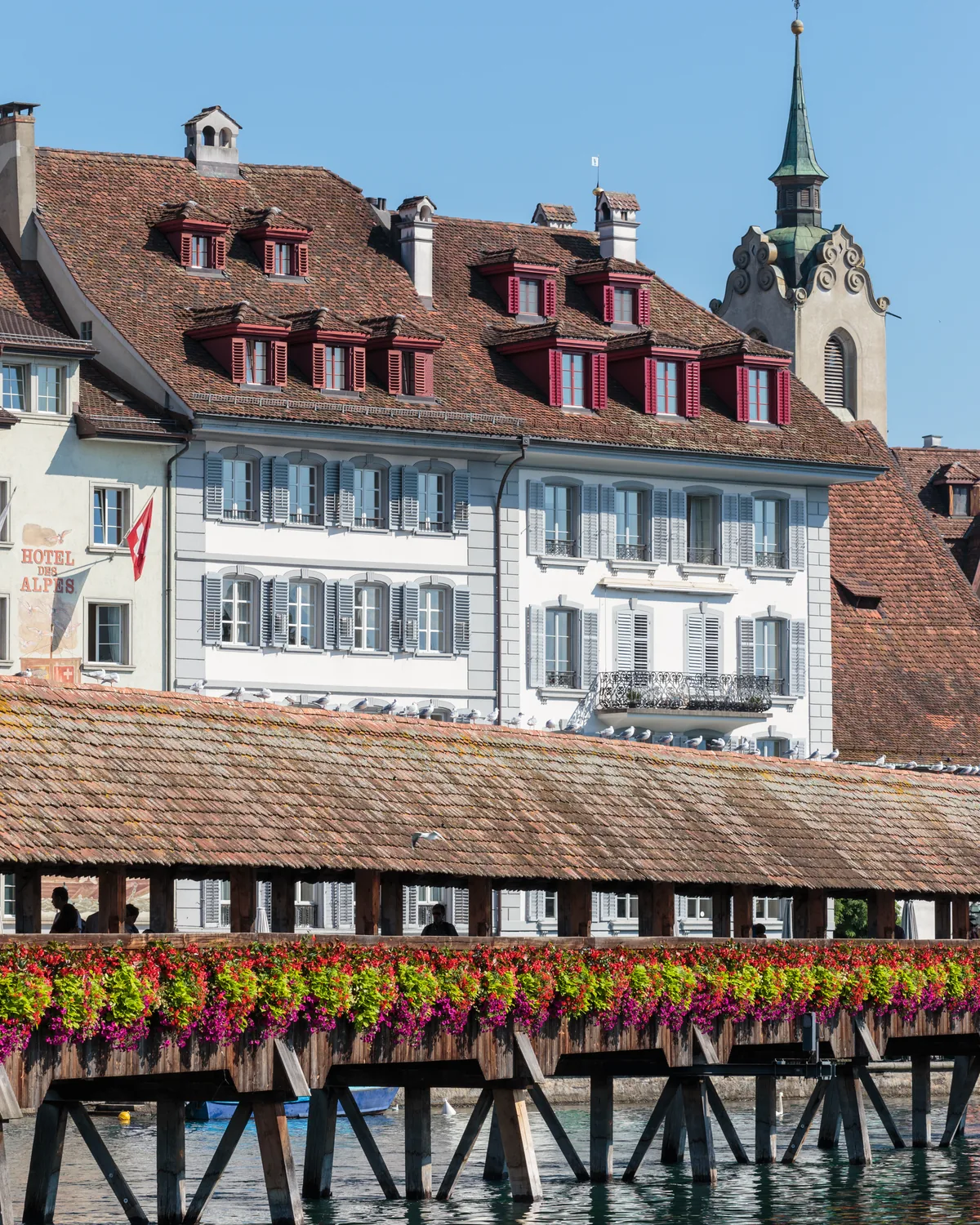 The wooden Kapellbrücke over the Reuss in Lucerne