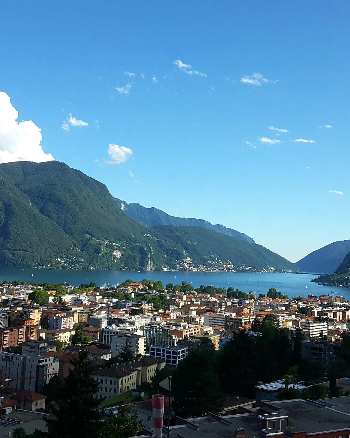 Lake Lugano with the city and surrounding mountains
