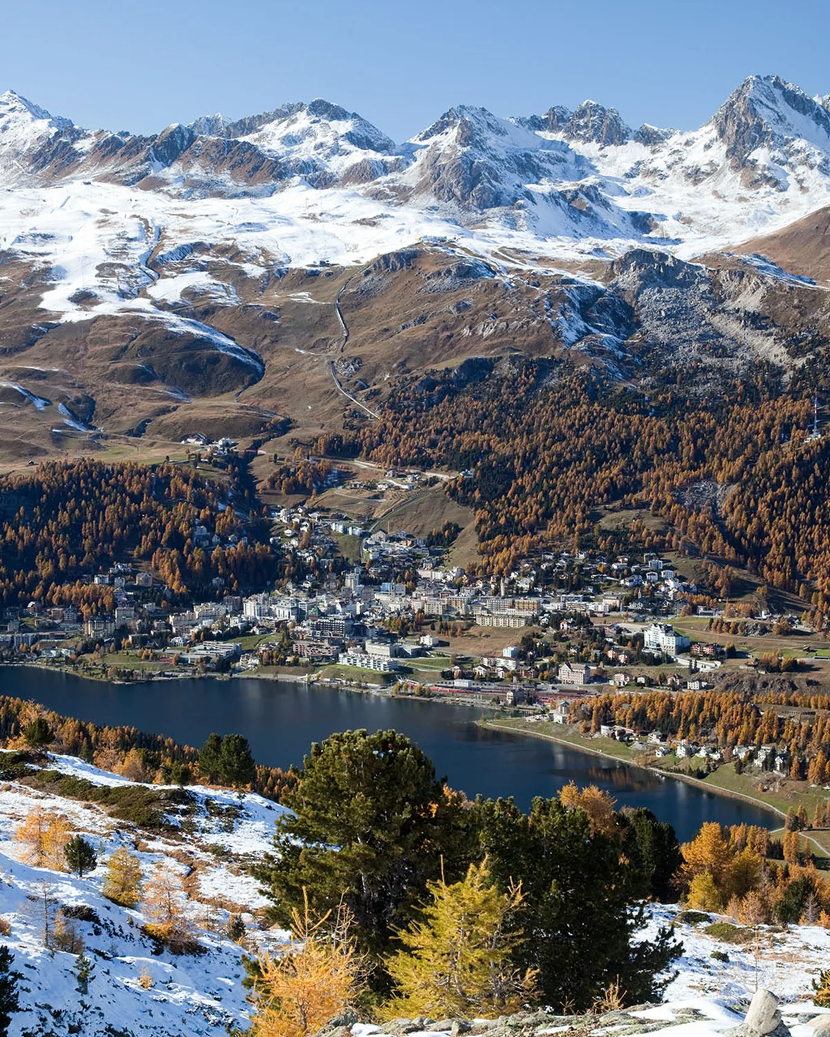 St. Moritz village and lake from Muottas Muragl